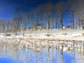 Reflection of house and trees in water Royalty Free Stock Photo