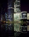 Reflection of La Defense Office buildings at night Royalty Free Stock Photo