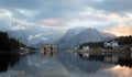 Reflection at Lago di Misurina at dawn, Dolomites, Italian Alps Royalty Free Stock Photo