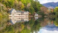 The reflection of Lake Kinrinko in Yufuin Town Oita, Japan