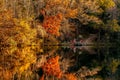Reflection ,Lake Lure with fall season background. Royalty Free Stock Photo