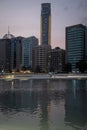 Reflection of Landmark tower abu dhabi in water at evening Royalty Free Stock Photo