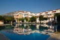 Reflection of luxury hotels in the water surface of the pool Royalty Free Stock Photo