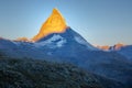 Reflection of the Matterhorn on blue lake at sunrise, Swiss Alps, Zermatt Royalty Free Stock Photo