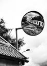 Reflection in the mirror. An old and grungy street Royalty Free Stock Photo