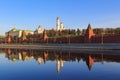 Reflection of Moscow Kremlin in Moskva river in spring sunny morning Royalty Free Stock Photo