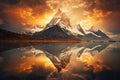 The reflection of a mountain in a golden lake