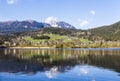 Reflection of mountain village in Hallstatter See, Austria, Euro Royalty Free Stock Photo