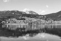 Reflection of mountain village in Hallstatter See, Austria, Europe Royalty Free Stock Photo