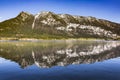 Reflection of mountain village in Hallstatter See, Austria, Europe Royalty Free Stock Photo