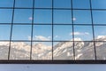 Reflection of mountains in a glass building - Ski station Hauser Kaibling One of Austria`s top ski resorts interlinked 4 mountains