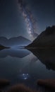 reflection of the mountains on the lake in the night, starry night, night scene in mountains Royalty Free Stock Photo