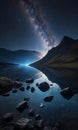 reflection of the mountains on the lake in the night, starry night, night scene in mountains Royalty Free Stock Photo