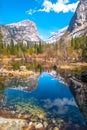 Reflection of mountains in Mirror Lake in Yosemite National Park Royalty Free Stock Photo