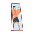 Reflection of Muscular Attractive Male Athlete in the Mirror, Alter Ego Vector Illustration