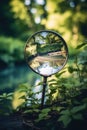reflection of nature in a magnifying glass outdoors Royalty Free Stock Photo