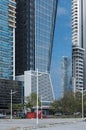 Reflection of a neighboring house in the facade of a skyscraper in panama city