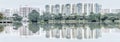 Reflection of new estate HDB housing complex on Jurong Lake, Sin Royalty Free Stock Photo