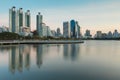 Reflection office building over water lake in public park Royalty Free Stock Photo