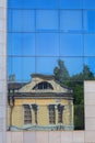 Reflection old building in glass wall Royalty Free Stock Photo