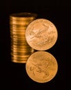 Reflection of one ounce gold coin black Royalty Free Stock Photo