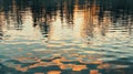 Reflection of orange sunset on rippled water surface, abstract nature scene. Tranquility and calmness concept Royalty Free Stock Photo