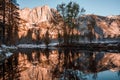 Reflection of the picturesque nature on a scenic mirror lake in Yosemite national park in the USA Royalty Free Stock Photo