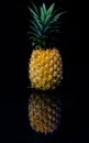 The reflection of a pineapple. The yellow skin is a sign of ripe condition