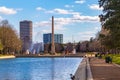 The Pioneer Memorial Obelisk of the Hermann Park reflecting in the reflection pool