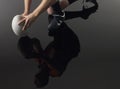 Reflection Of Player On One Knee With Rugby Ball