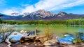 Reflection of Pyramid Mountain, in the Victoria Cross Range, in Pyramid Lake in Jasper National Park Royalty Free Stock Photo