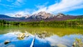 Reflection of Pyramid Mountain, in the Victoria Cross Range, in Pyramid Lake in Jasper National Park Royalty Free Stock Photo