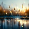Reflection Of Reeds In Water At Sunset, 3d Illustration Generative AI