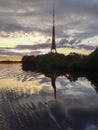 Reflection of Riga TV tower in the waves of Daugava river Royalty Free Stock Photo