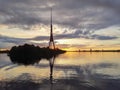 Reflection of Riga TV tower in the waves of Daugava river Royalty Free Stock Photo