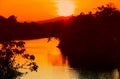 Reflection river and shadow tree in water beautiful with sunset nature in sky twilight time Royalty Free Stock Photo