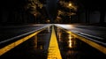 reflection road yellow lines Royalty Free Stock Photo