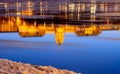 Reflection of the Royal Palace at sunset in the icy Danube River Royalty Free Stock Photo
