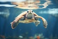 reflection of a sea turtle on water surface from below Royalty Free Stock Photo