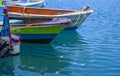 Close up of front side of small fish boat moored in port. Royalty Free Stock Photo