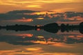 reflection of the sky in the water. gold, yellow and pink colors of the sky are reflected in the lake Royalty Free Stock Photo