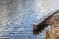 Reflection of the sky in the water ripples of a pond in the park