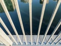 Reflection of skyline through railing Royalty Free Stock Photo