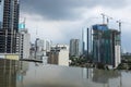 Reflection of the skyscraper construction site