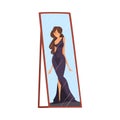 Reflection of Slim Beautiful Girl in the Mirror, Alter Ego Concept Vector Illustration