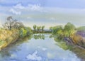 Clouds reflecting in countryside river