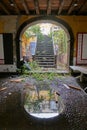 Reflection of stairs inside an abandoned house in Funchal, Madeira