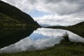Reflection of the stormy sky in the water surface of a mountain lake, Carpathians Royalty Free Stock Photo