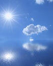 Reflection of the sun, clouds and sky on the water surface Royalty Free Stock Photo