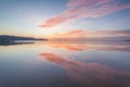 Reflection sunrise or sunset view with orange cloud and blue sky Royalty Free Stock Photo